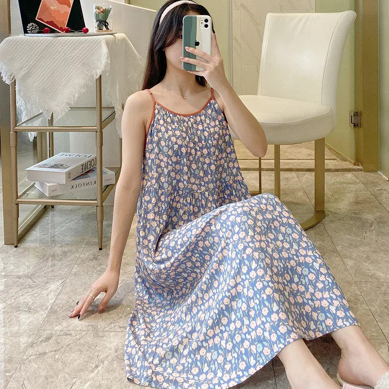 2023 Sweet Summer Can be Worn Externally Sexy Nightgown Cute Dresses Lovely Home Clothes Floral Suspender Strap Women Clothes