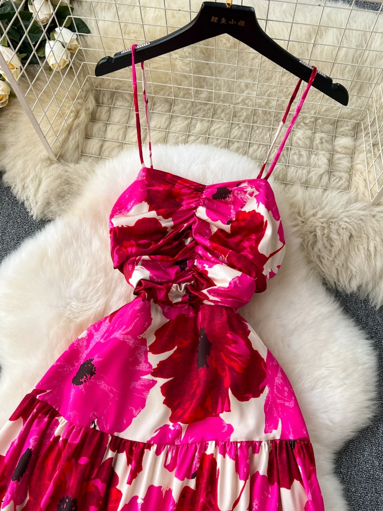 Женское длинное платье с принтом Летние Плиссированные праздничные платья без