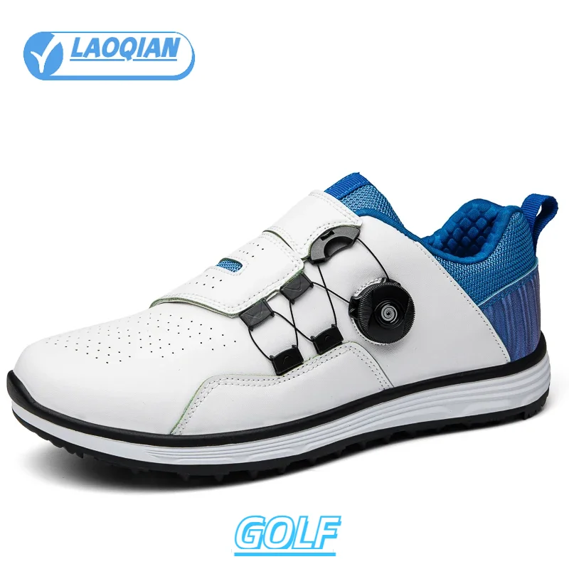 

Men Golf Shoes Women Knob Quick Lacing Golf Sneakers Waterproof Leather Golfer Sports Shoes Comfortable Walking Golfing Footwear