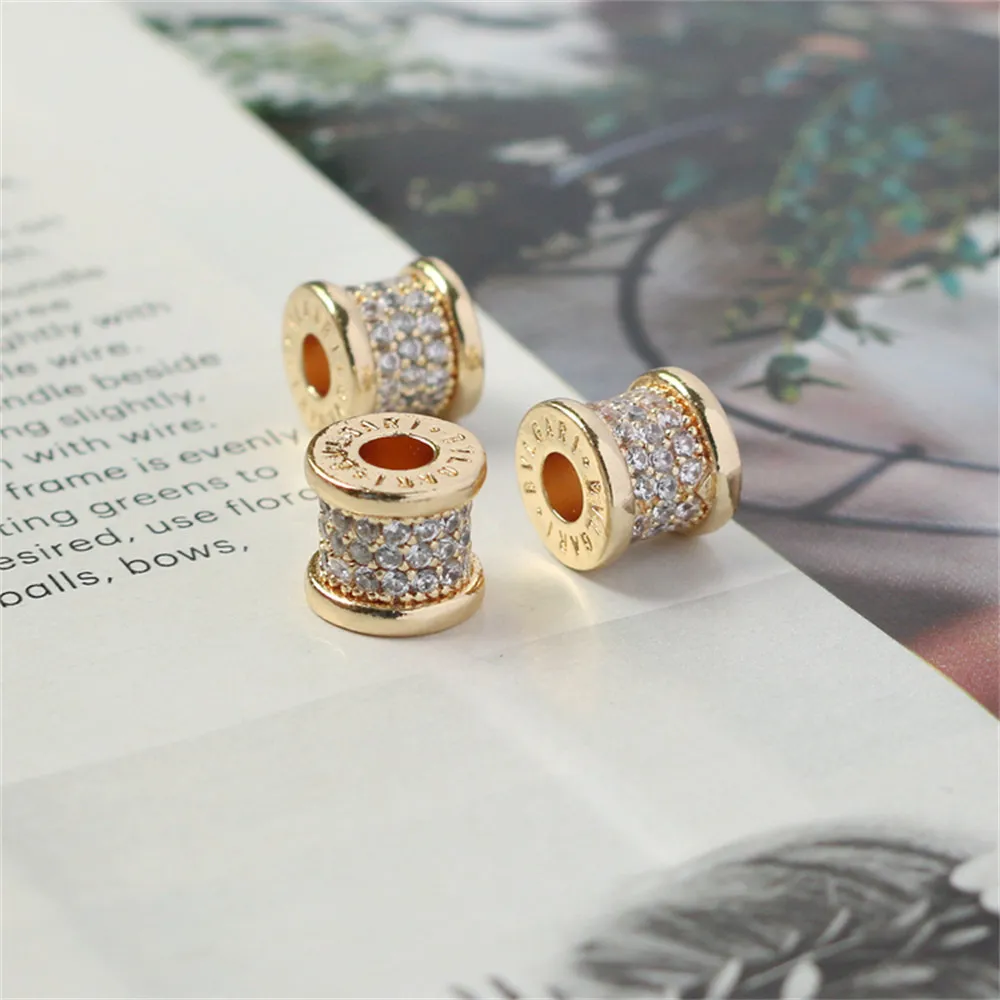 

14k package gold micro-embedded zircon 9mm bucket beads transfer beads pendant diy jewelry necklace bracelet pendant