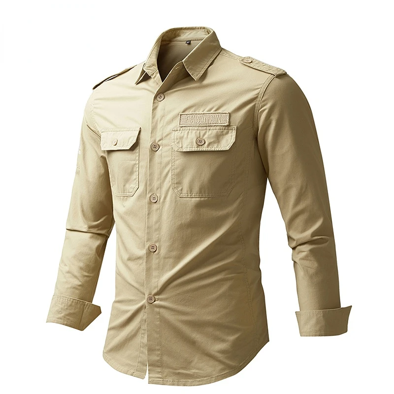 

100% Cotton Men Shirts 2021 Spring New Brand Single Breasted Shirts Men Autumn Fashion Casual Slim Cargo Men's Shirts