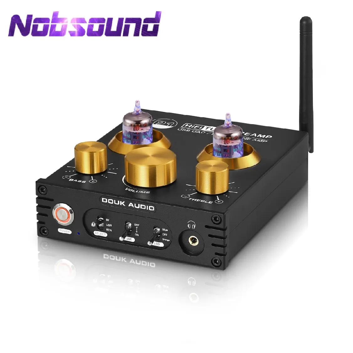 Nobsound HiFi Bluetooth 5.0 JAN 5654 Valve Tube Preamp Bass Preamplifier Stereo Audio Headphone Amplifier USB DAC APTX