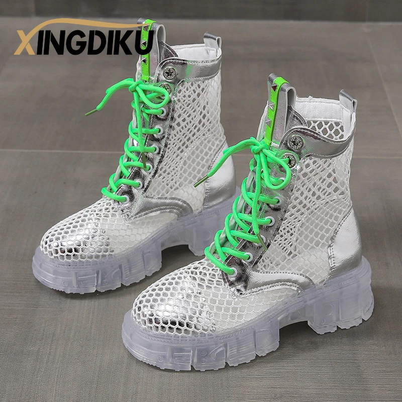 

Candy Color Summer Sandals Lace Up Green Pink Girl Cute Powder Breathable Mesh Large Size Women's Boots Zapatos De Mujer gothic