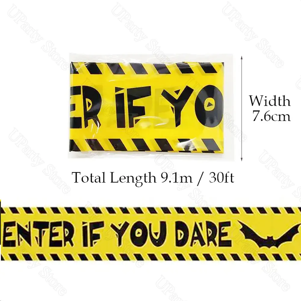 Предупреждающая лента для Хэллоуина 30 футов желтая оранжевая с зомби летучими