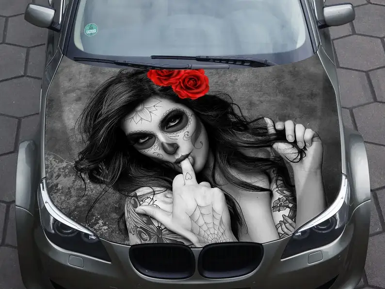 Car Hood Decal, Wrap Decal, Girl, Sugar Skull, Skull Art, Vinyl, Sticker, Day of The Dead, Truck Graphic, Bonnet Decal, F150