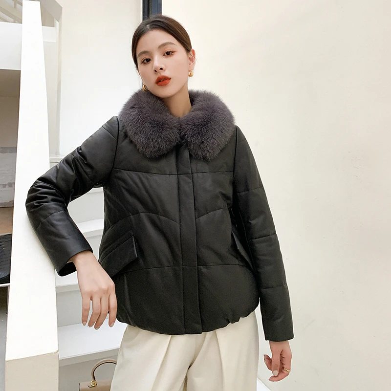 New Winter Women Thicken Warm Cotton-padded Jacket High Quality Fashion Fur Collar Zipper Leather Coat