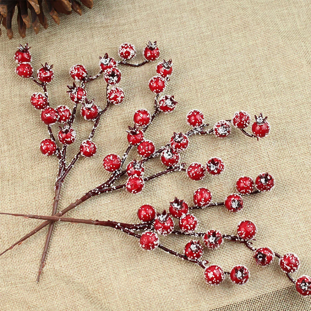 

Berry Christmas Artificial Red Holly Branches Berries Stem Picks Stems Treefake Xmas Pick Flower Snowy Twig Party Arrangement