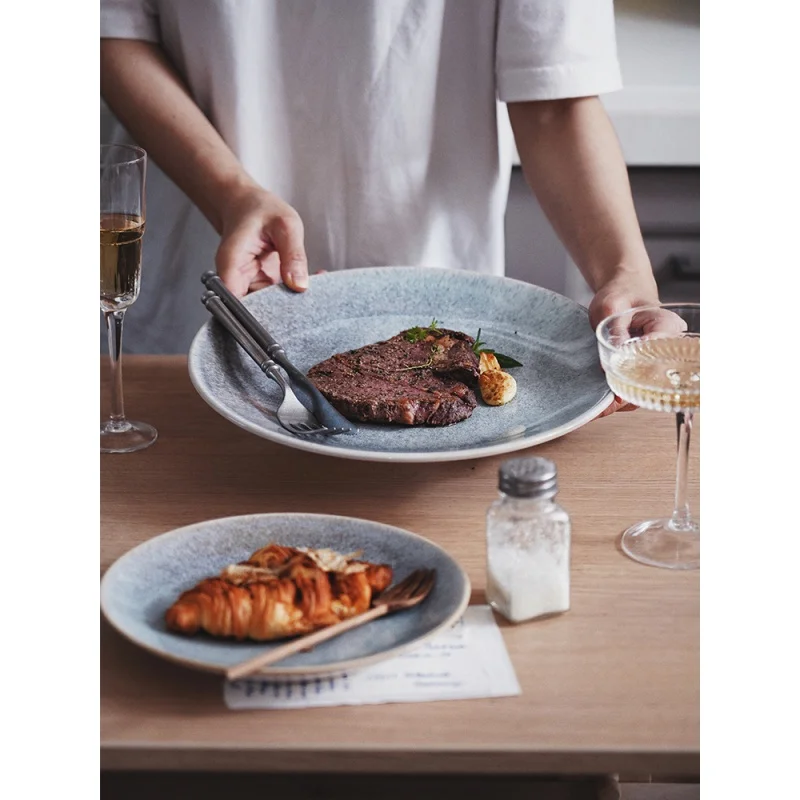 

JAGEN MAKERCreative Kiln Baked Plate Home Use and Commercial Use Dish Nordic Western Restaurant Pottery Clay Steak Plate Breakfa