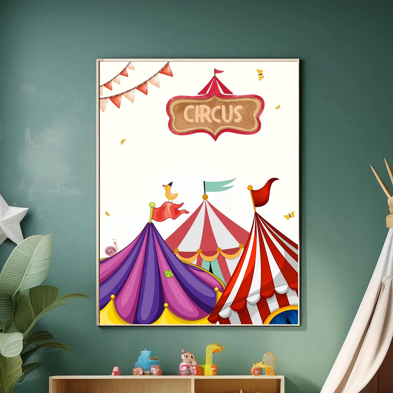 Забавный цирковой тематический постер с животными детский карнавал трапеция