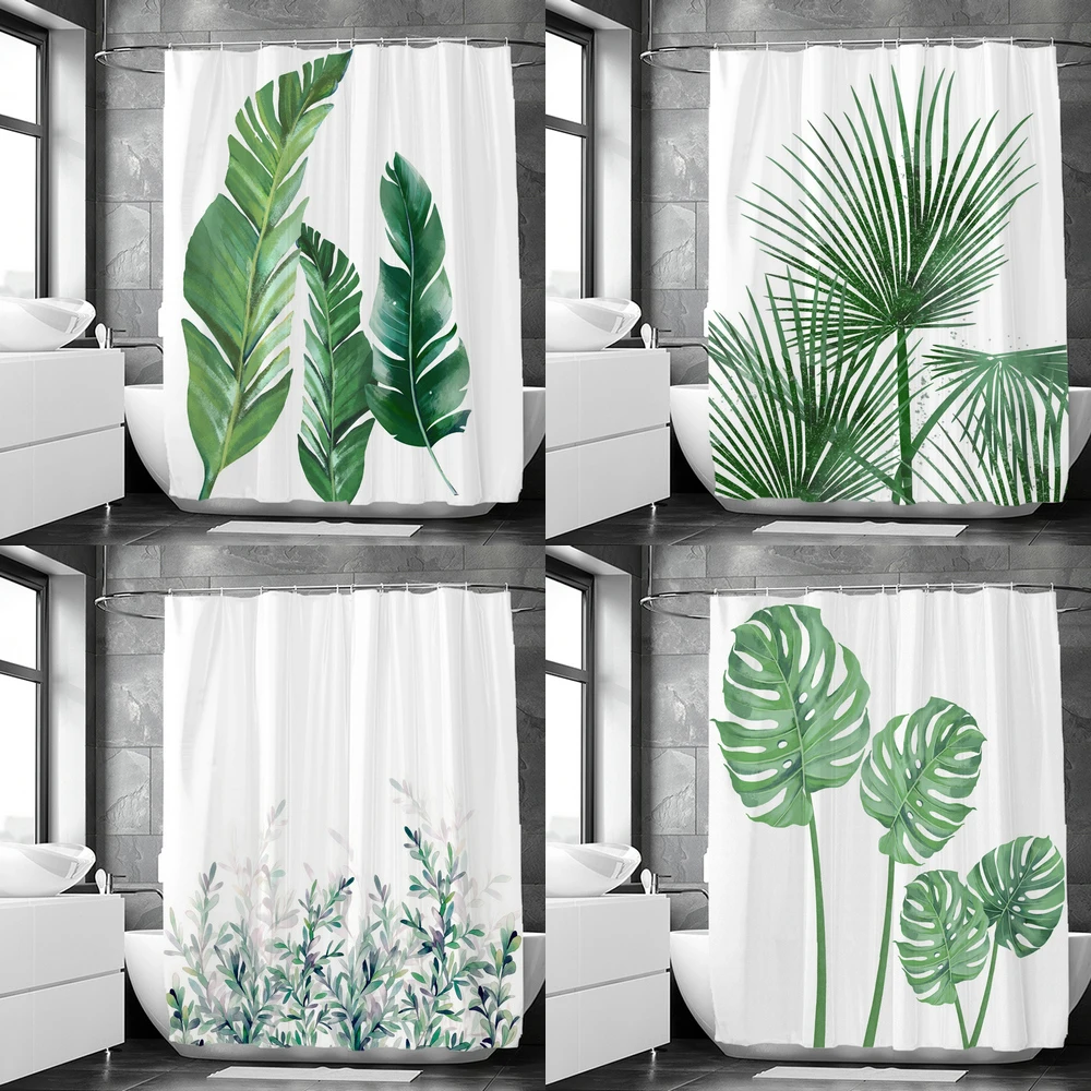 

3d Nordic Simple leaves Plant Palm Leaf Shower Curtains Bathroom Curtain Frabic Waterprood Polyester Bath Curtain with Hooks