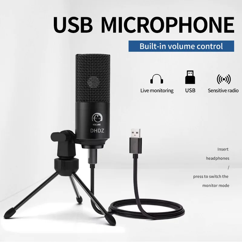 

Microphone d'enregistrement à condensateur en métal, USB, pour ordinateur portable, Windows, cardioïde, Studio, enregistrement d