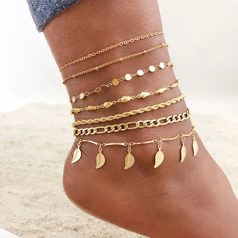 

1/2/3pcs/set Gold Color Stainless Steel Chain Anklets for Women, Leg Ankle Holidays Beach Foot Jewelry, Female Accessories