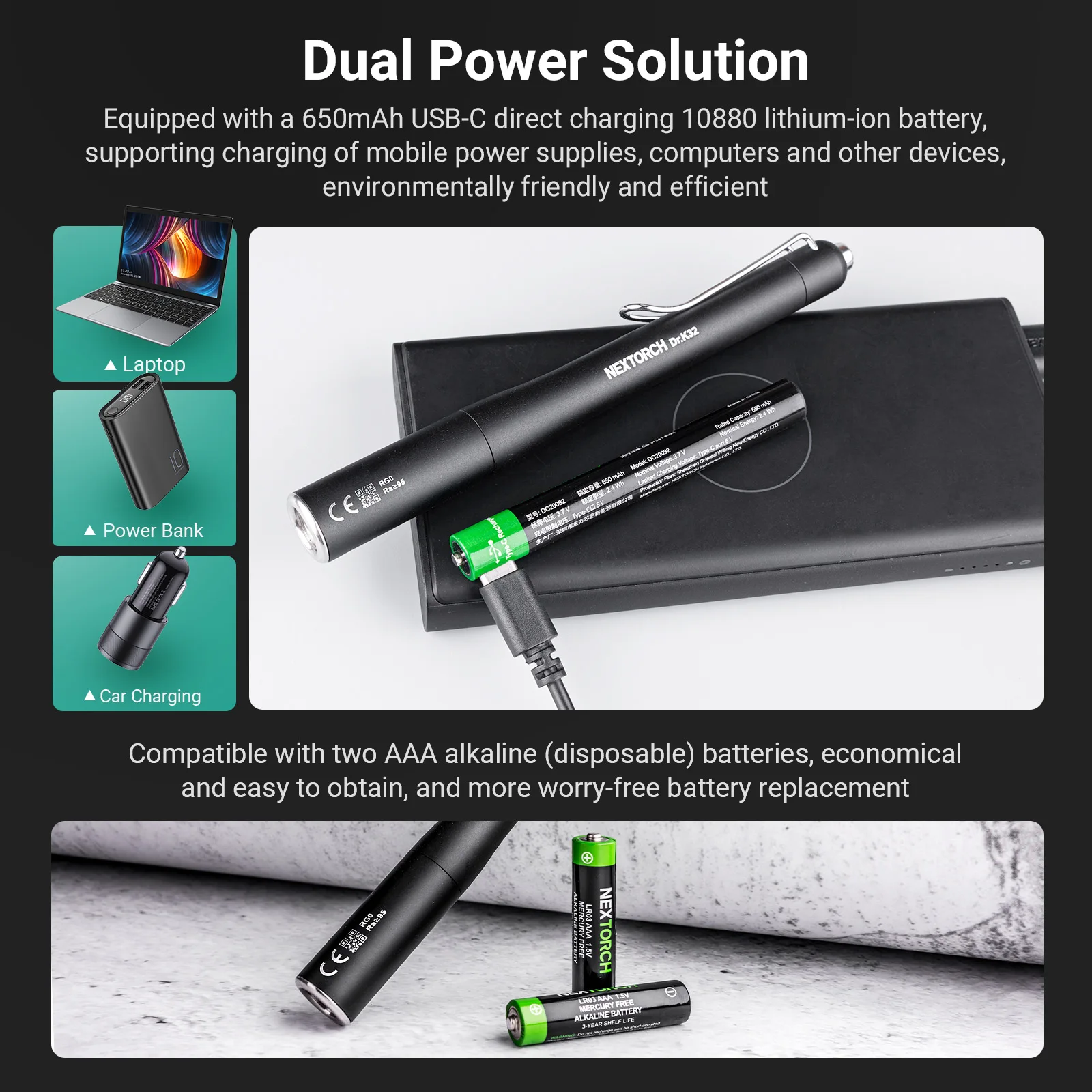 Фото NEXTORCH Dr. K32 Двойной источник света Профессиональный медицинский фонарик-ручка Перезаряжаемый фонарик для медицинского осмотра RG0 Без вреда для глаз №5