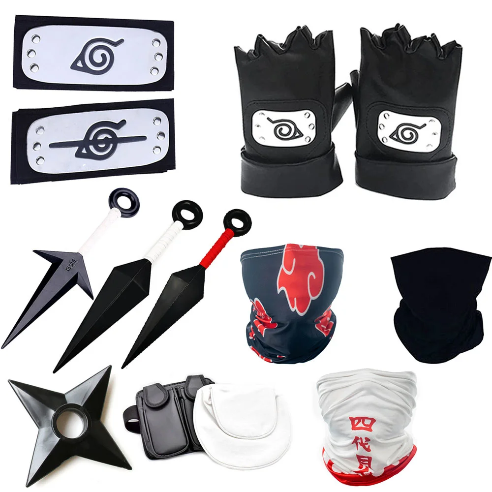 Naruto Accessories Naruto Weapons Set Ninja Bag Kunai Headband Gloves Shuriken Cosplay Anime Figure Prop Apparel Cool Kids Toys