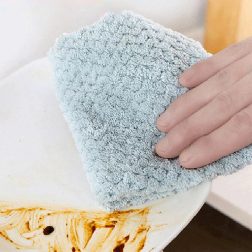 

Kitchen Dishcloth Nonstick Oil Coral Velvet Hanging Hand Dish Towels Cleaning Absorption Pad Thickened Table Cleaning Cloth