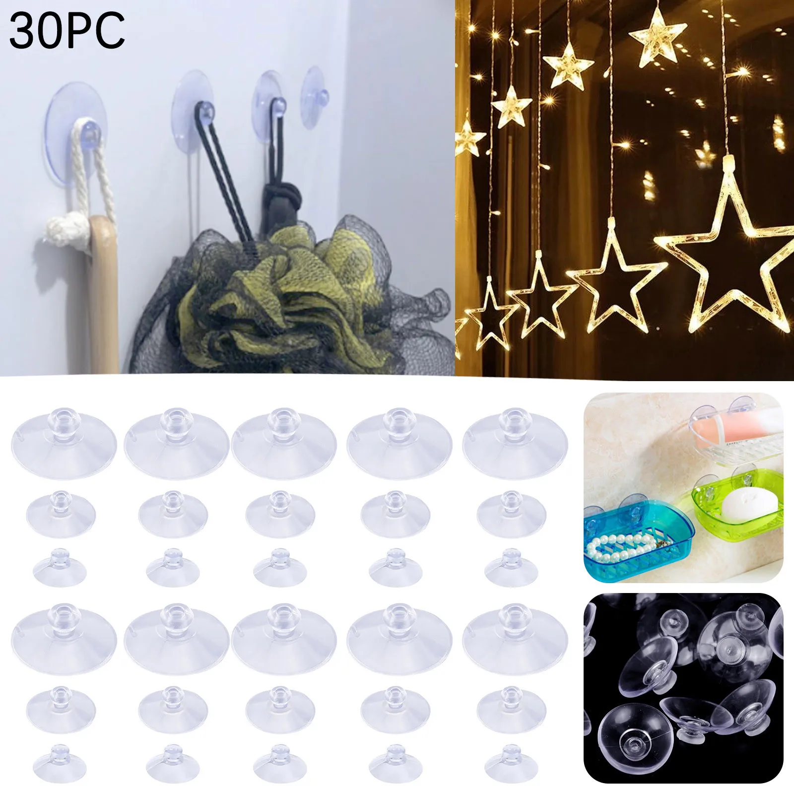 

30 Packs Of Suction Cups Plastic Suction Cups Without Hooks Clear Hooks 3 Sizes (45mm 30mm 20mm) Coffee Mug Hanger