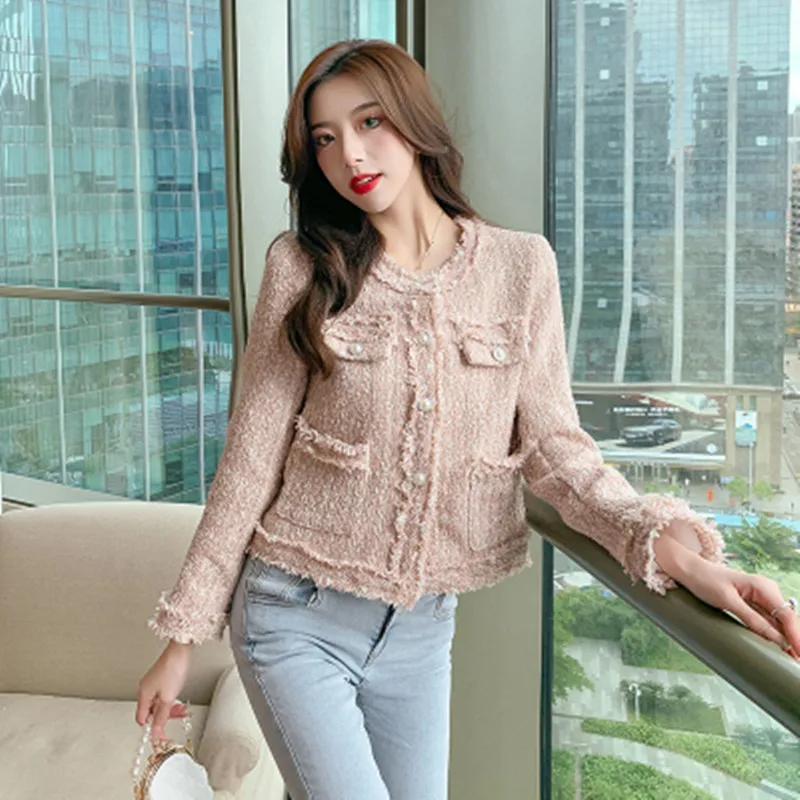 

BULOCHOVA High Quality Vintage Tweed Wool Tassel Short Jacket Coat Autumn Women Casual Single Breasted Slim Office Lady Outwear