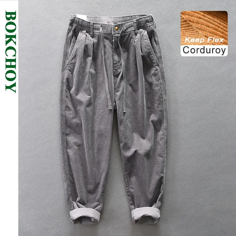 

Autumn Winter New Men Vintage Corduroy Keep Flex Pants Loose Wide-legged Cotton Casual Soft Comfortable Trousers 4XL AZ398