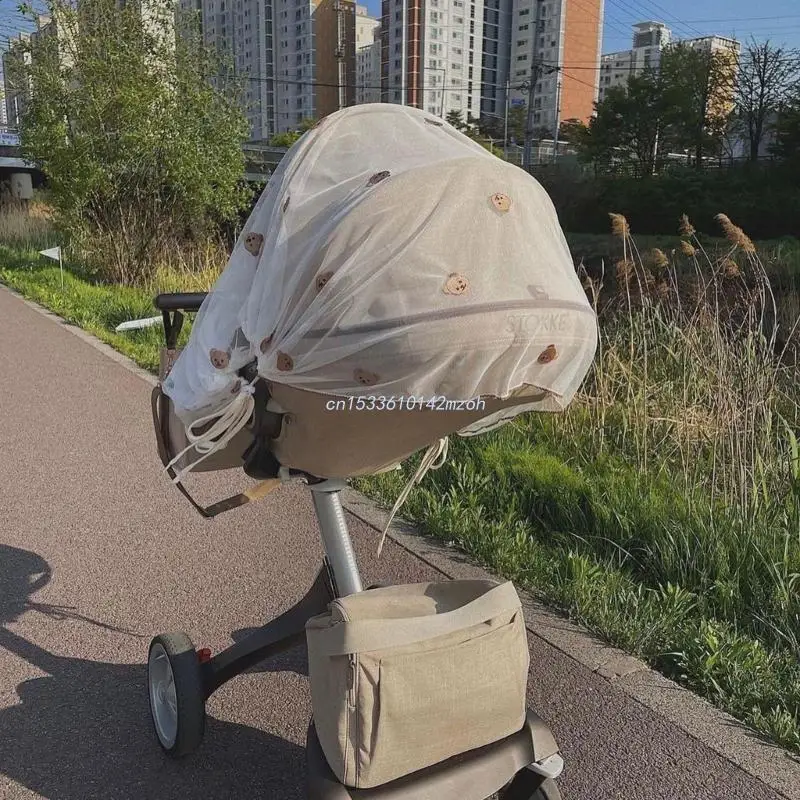 

Net Sun-Protective Stroller Cover Breathable Summer Net Lovely Embroidery Mesh Cover for Pushchair Dropship