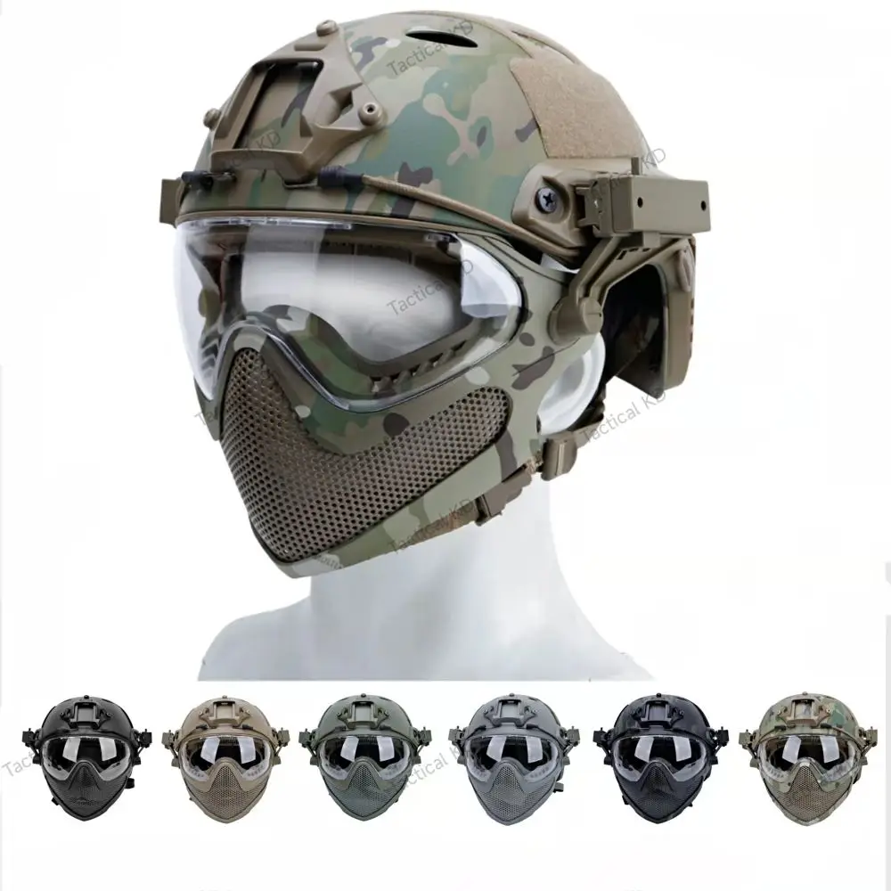 Tactical Fast Helmet Airsoft Full Face Protection Helmet with Removable Face Mask Army Combat Hunting Paintball Game CS Helmets