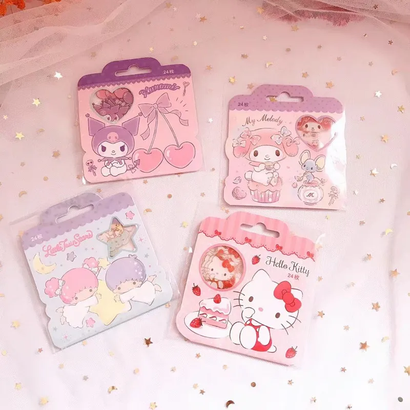 

24Pcs Kawaii Mymelody Kuromi Hellokitty Twin Stars Sanrios Cartoon Cute Decorative Waterproof Sticker Diy Gifts Toys for Girls