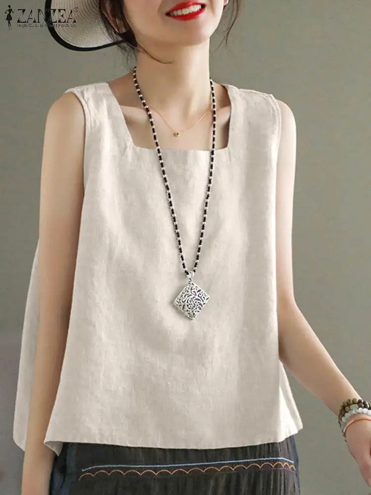 Женская блузка без рукавов ZANZEA с квадратным вырезом летние винтажные женские