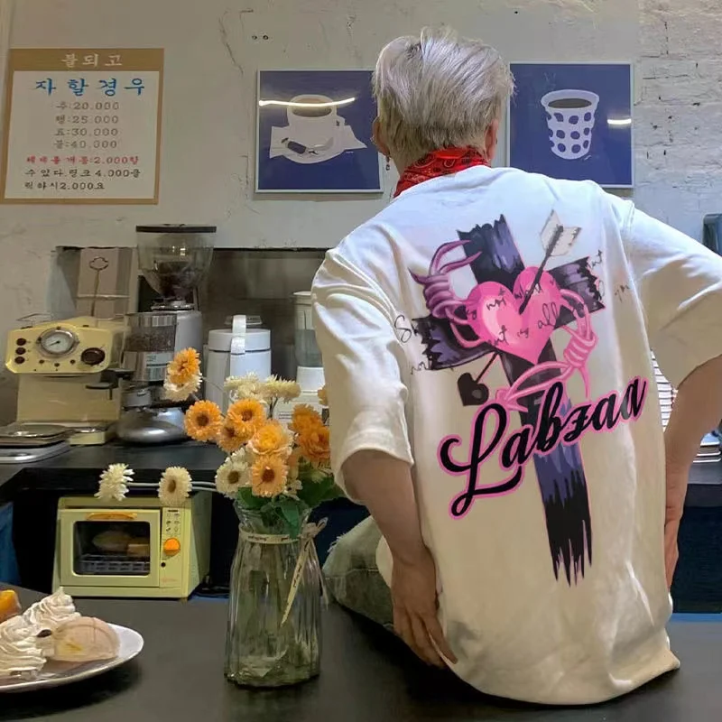 

Men's Short Sleeve Tee T Shirt Men 100℅ Cotton Oversized Printed T-shirt Fit Fashion Cupid's Arrow Pink Love Cross Free Shipping