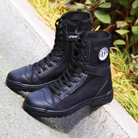 spring and summer genuine training combat training mesh breathable ultra light combat high top security guard shoes mens boots