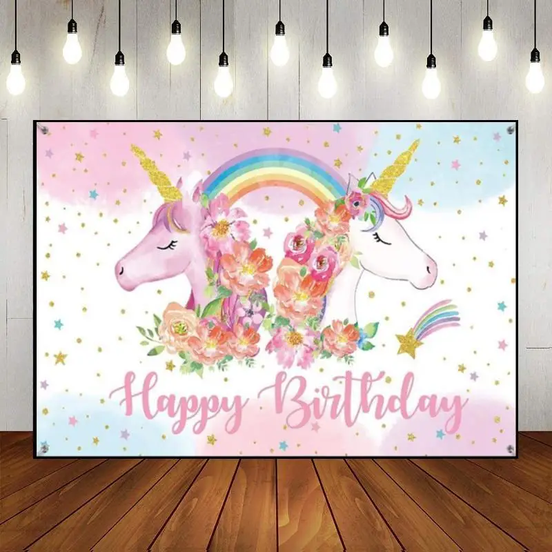

Unicorn Photography Backdrops Background Floral Custom Birthday Backdrop Fairy Decoration Colorful Photo Renaiss Baby Shower