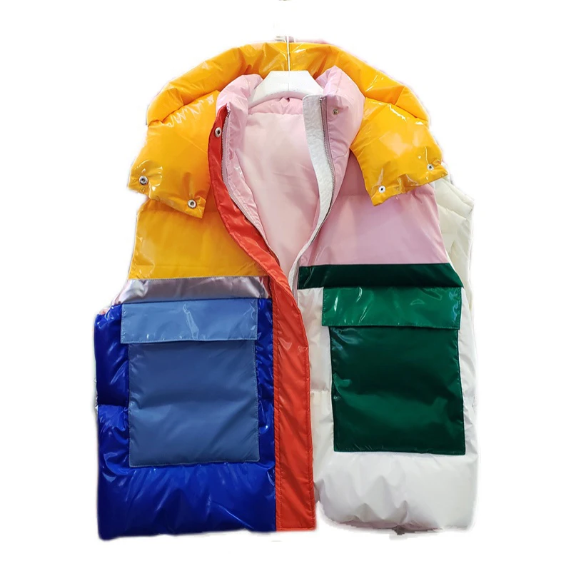 

SeeBeautiful Contrast Color Stitching Thick Down Cotton Vest Pockets Sleeveless Zipper Women 2022 Winter New Fashion Tide Q811