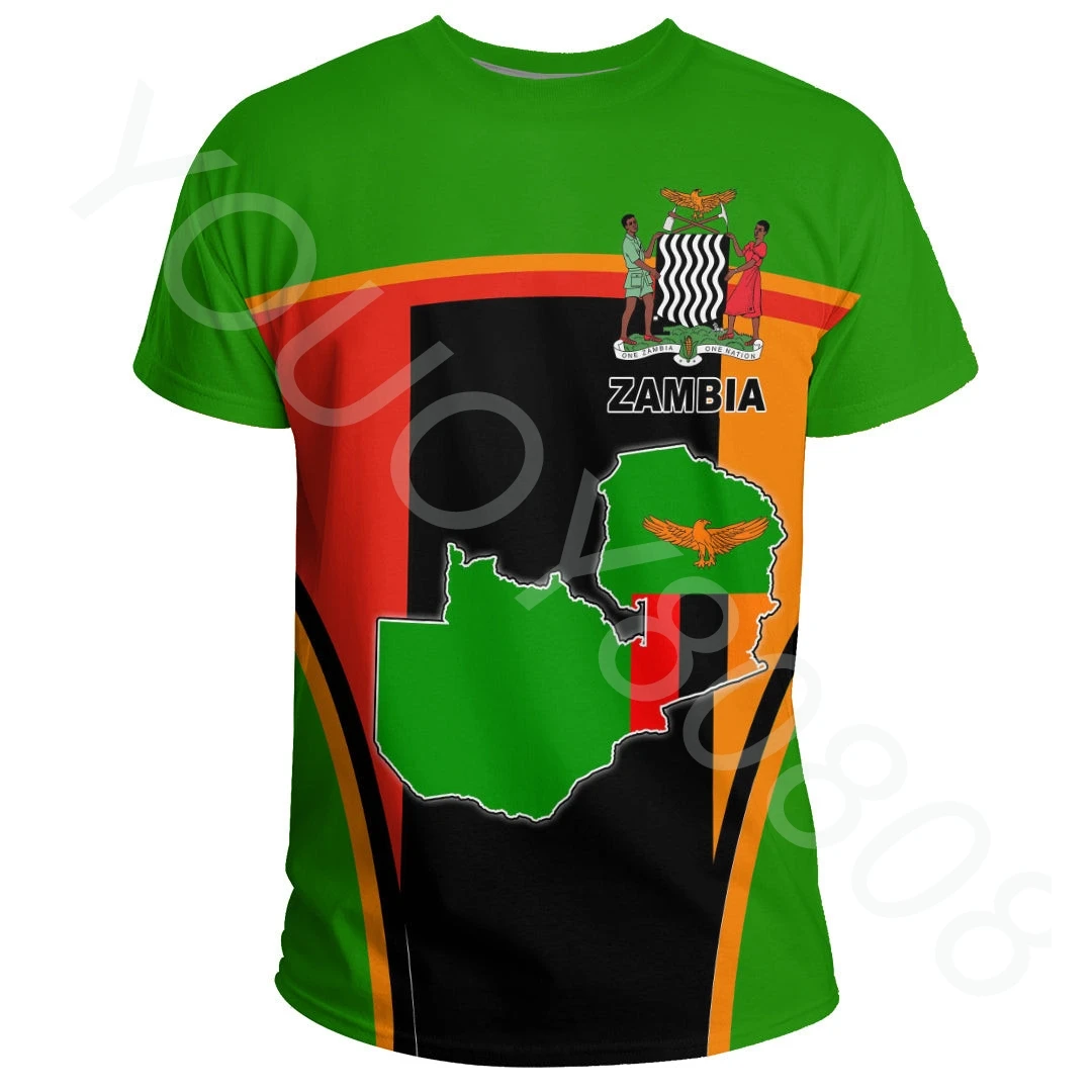 

New Summer Africa Zone Clothing Print Zambia Active Flag T-Shirts Casual Loose Street Style Tops for Men and Women