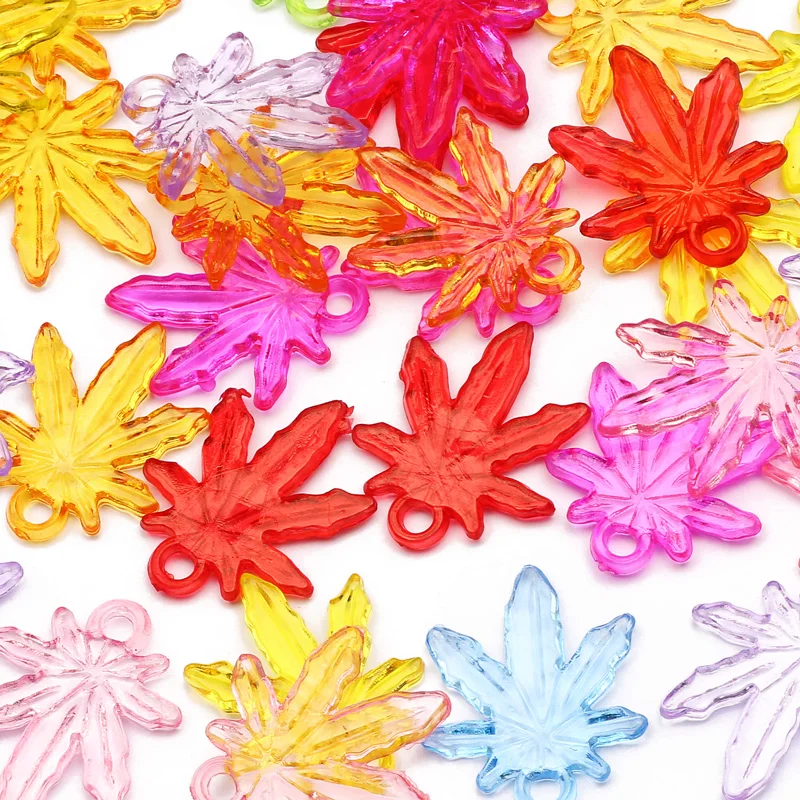 

24x20mm Transparent Colorful Leaf Acrylic Beads Loose Beads For Jewelry Making DIY Key chain Earrings Necklace Bracelet Supplies