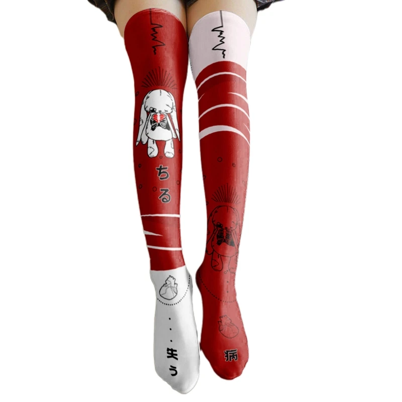

Japanese Anime Lolita Thigh High Stockings Rabbit Bear Toy Print Over Knee Socks