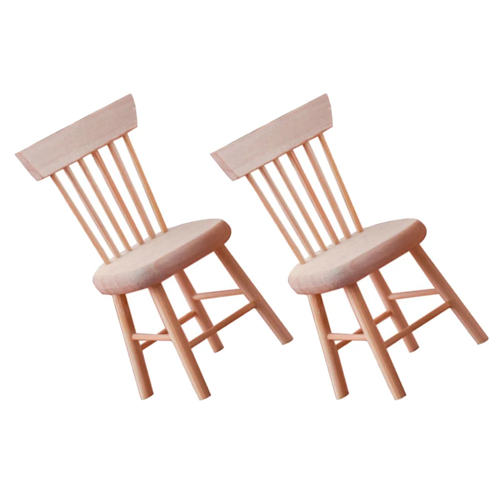 

2 Pcs Wooden House Dollhouse Model Seat Small Wooden Furniture Landscape Props Ornament Toy