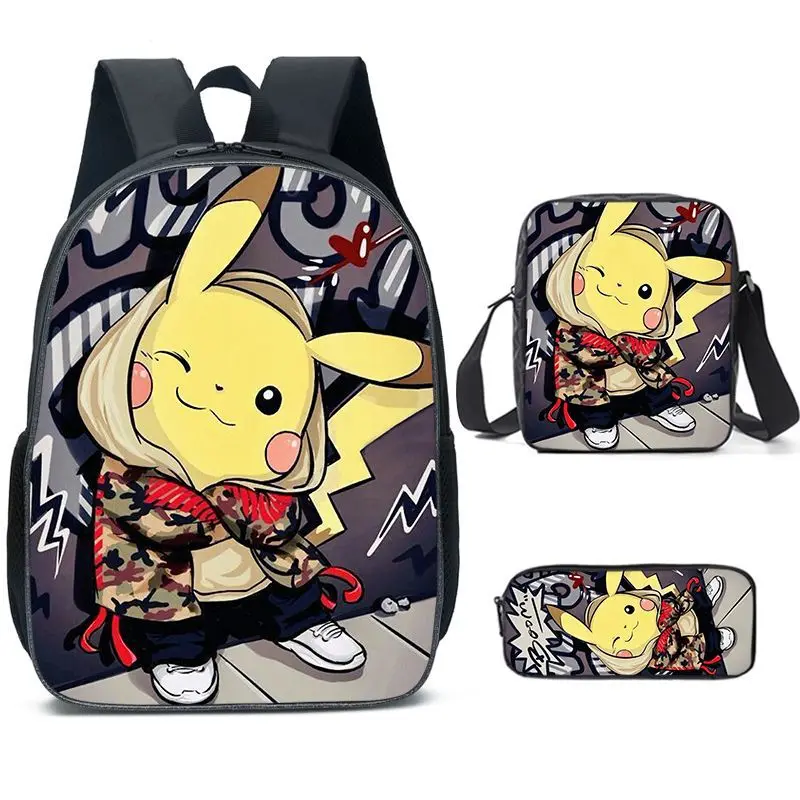 

2023 New Pokémon Schoolbag Pikachu Student Portable Large-capacity Backpack Cute Cartoon Anime Bag Three-piece Gift