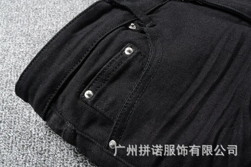 New Fashion 2023 Mens Jeans Black Cat-whiskers Diamond Young Slim Feet Pants for Men