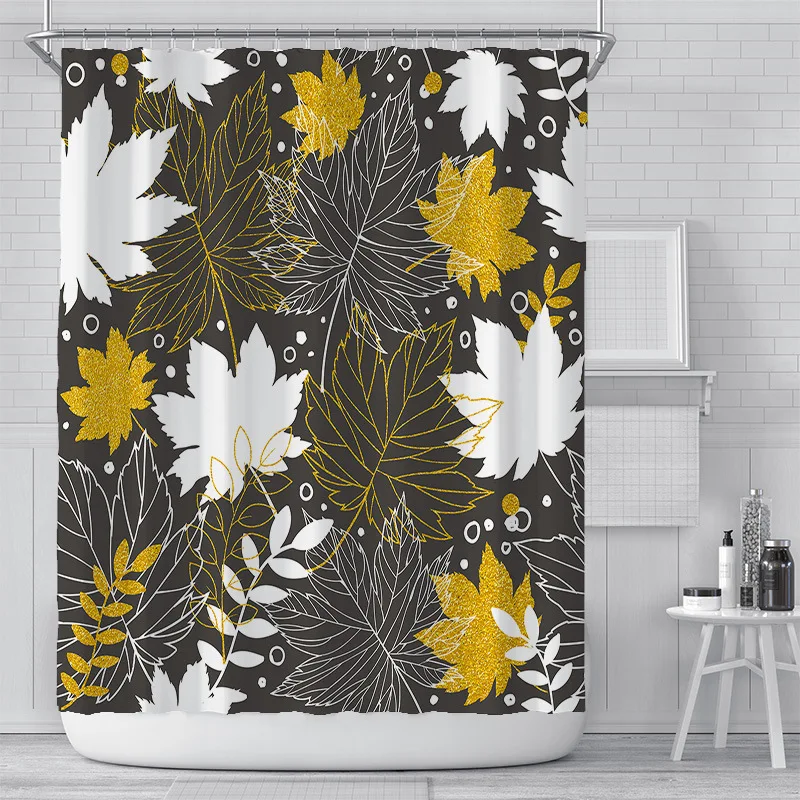 

Занавеска для душа с принтом кленовых листьев, водонепроницаемая Осенняя штора из полиэстера для ванной и туалета, светонепроницаемая, дом...
