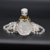 natural stone clear quartz perfume bottle pendant necklace faceted crystal essential oil diffuser vial jewelry accessories gift