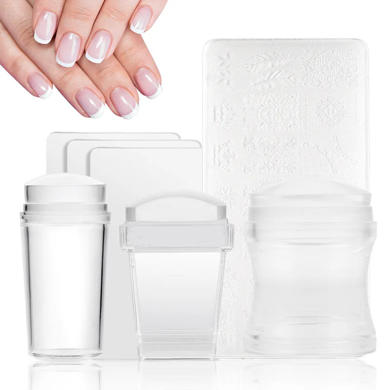 

2Pc Diy Nail Stamper with Scraper Multi-Color Silicone Stamp Set Manicure French Nail Art Patch Kits Stamping Template Tool Gift