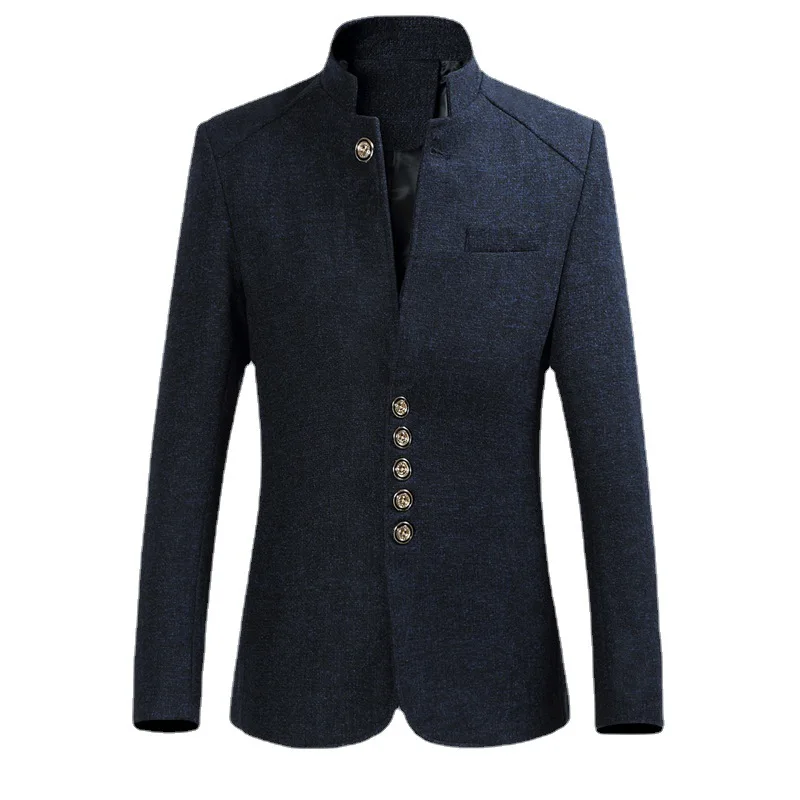 

The New 2023 Autumn Winter Leisure Cultivate One's Morality Favors Chinese Tunic Suit Blazer Man Pure Color Woolen Cloth Coat