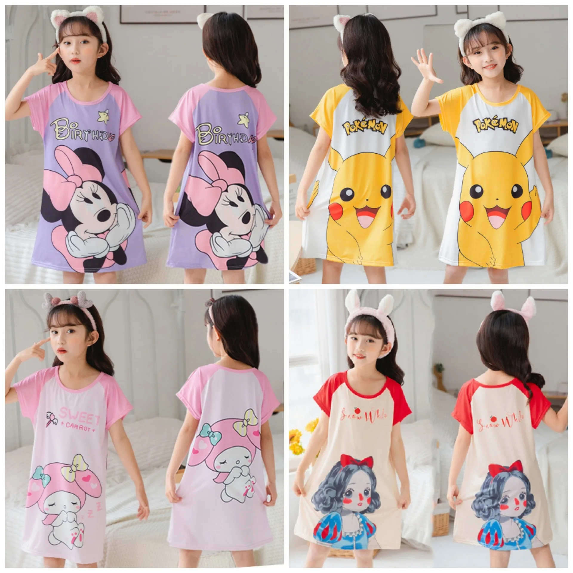 

Mermaid Anna Elsa Dress Girls Nightdress Clothes Cartoon Pajamas Children's Clothing Short-Sleeve Pajamas Dress Kids Family Wear