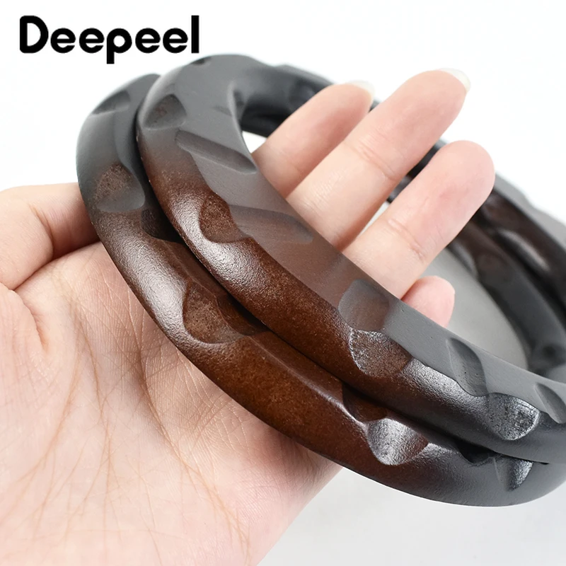 2Pcs 11.5*12cm Solid Wood Handle Handmade Kiss Clasp Ring Shaped Purse Frame DIY Wooden Bag Handles Sewing Brackets Accessories