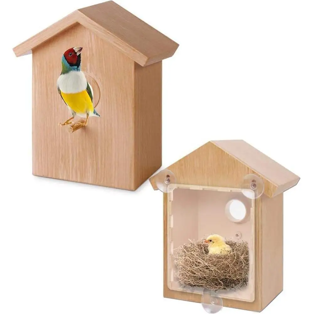 

21cm Outdoor Bird Nests With Strong Suction Cups Wooden House Design Visible Bird Home House Bird Feeder Tools