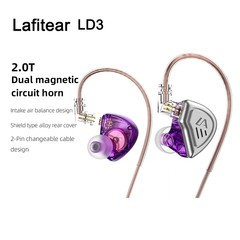 

Lafitear LD3 Super Bass In-Ear Earphone with Mic Fever-Grade HiFi Dynamic Gaming Sports Running Detachable Cable Headphones
