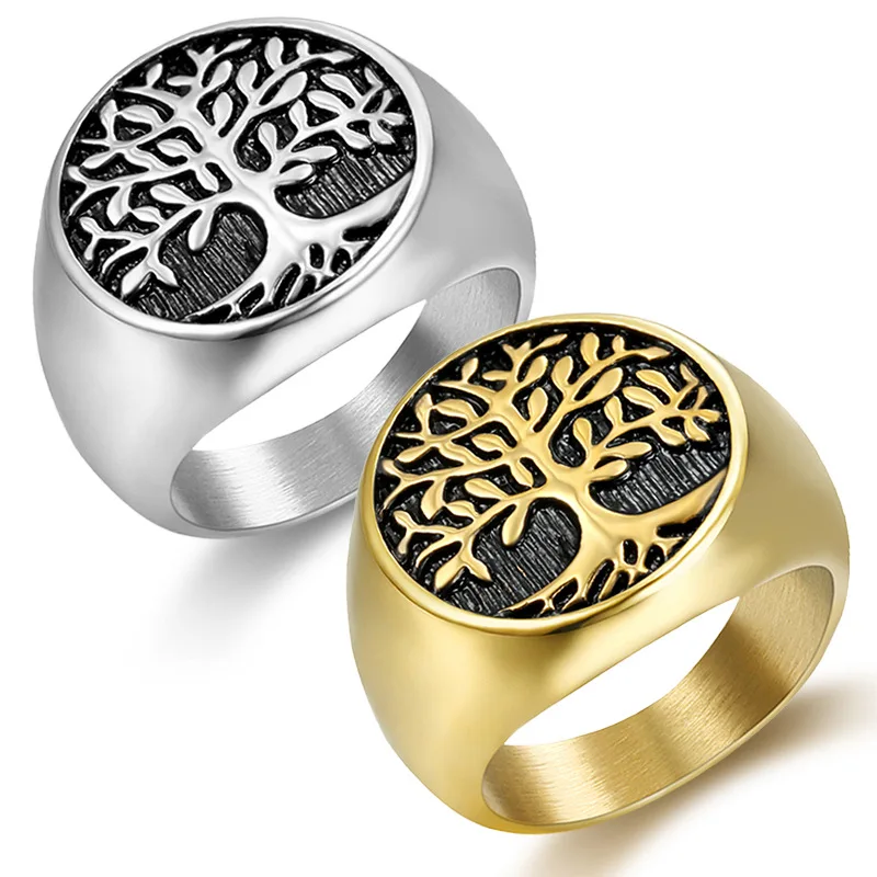 

Megin D Stainless Steel Retro The Tree of Life Anillos Mujer Rings for Men Women Titanium Silver Fashion Jewellry Friends Gift