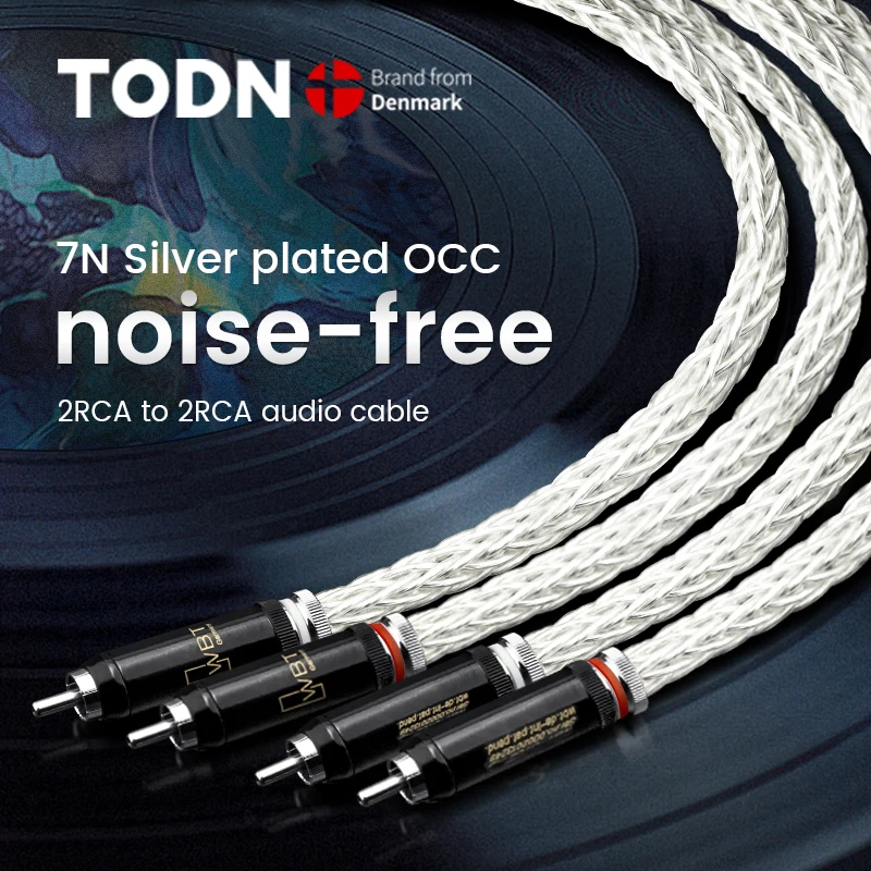 TODN Hi-End 8AG Silver Plated OCC 16 Strands Audio Cable With WBT RCA Plug Cable HIFI 2RCA TO 2RCA Cable