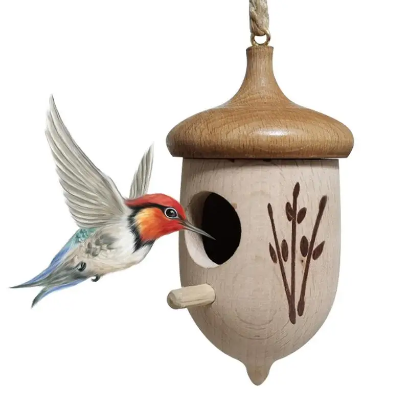 

Charming Decorative Hummingbird House Hanging Nest Natural Wooden Hung Bird For Garden Patio Lawn Office Indoor