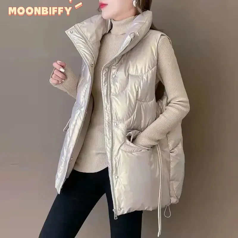 

2022 NEW Women's Down Cotton Vest Coat Autumn Winter Short Stand Collar Sleeveless Cotton Jacket Female Casual Quilted Waistcoat