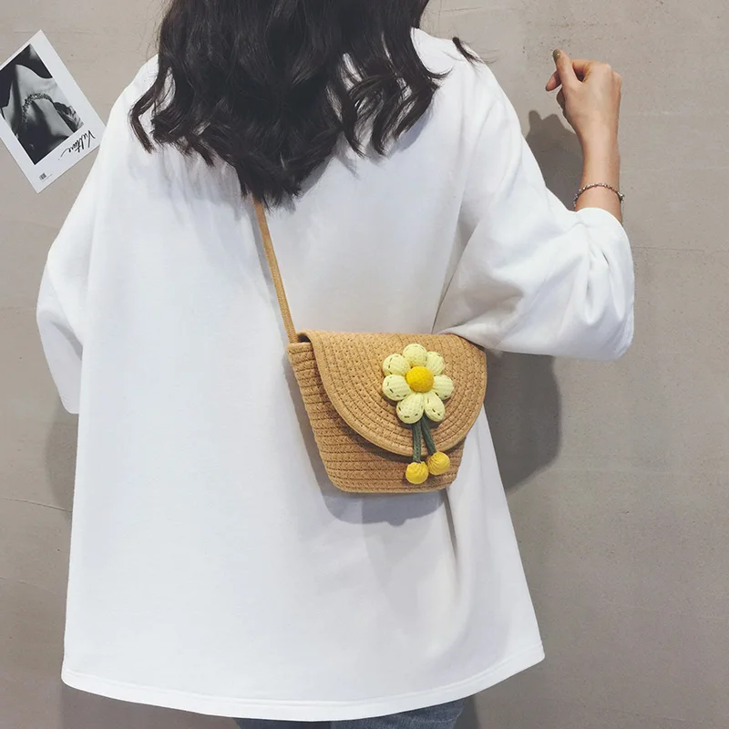 

Straw Woven Bag Women's Summer Fashion Foreign Style 2023 Niche Knitted Shoulder Bucket Bag Flower Mobile Phone Cross-body Bag