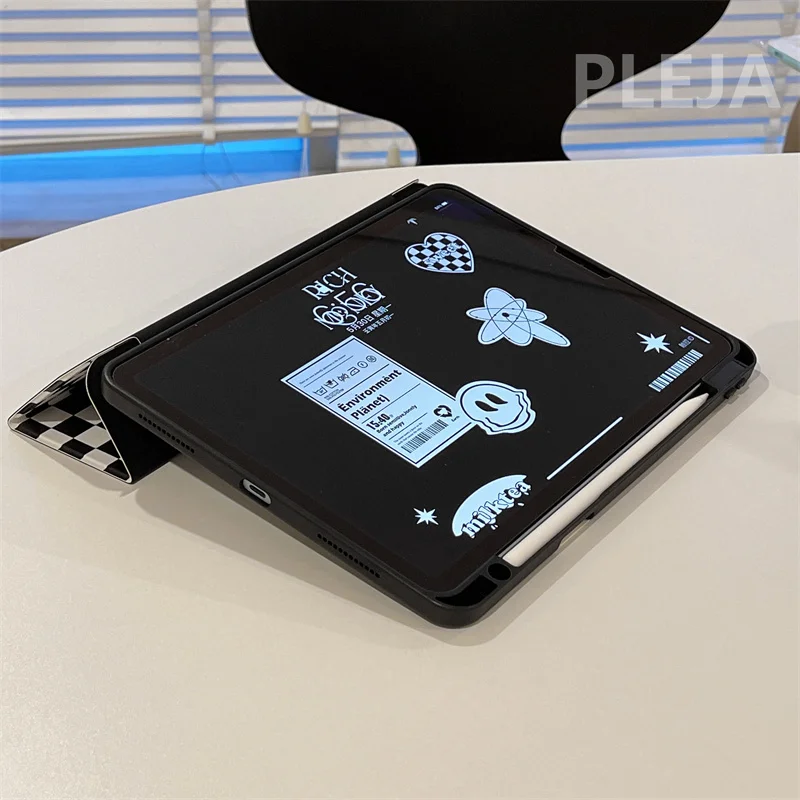 Cute Smile Plaid Protective Case For iPad 10.2/9.7/10.5/11 inch Pro 12.9 inch 2021 mini 6 Air 5/4 Cover with Pencil Slot Holder